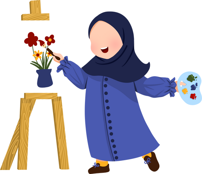 Muslim Kid Painting On Canvas