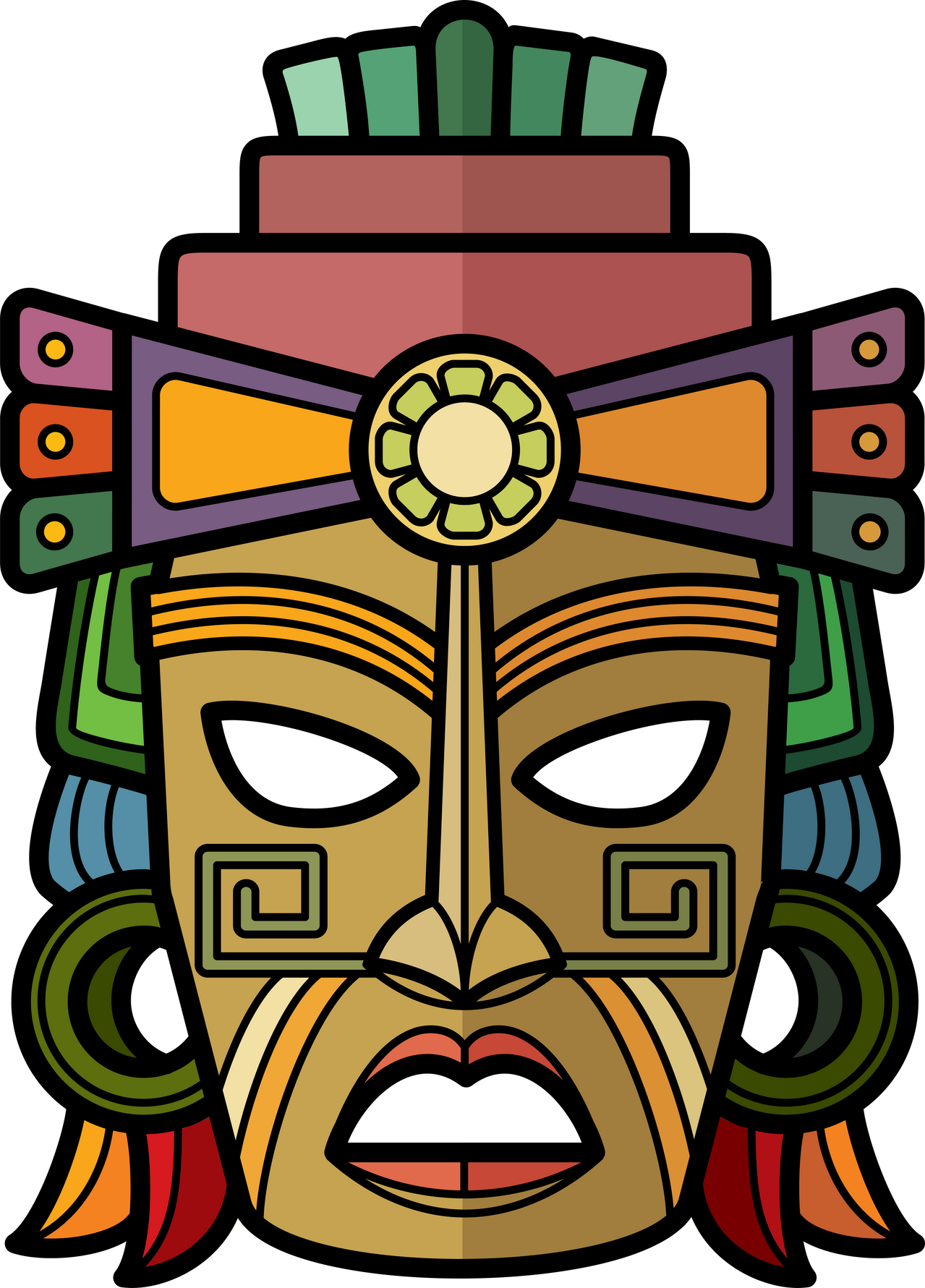 african craft voodoo tribal mask inca south american culture totem symbols vector set